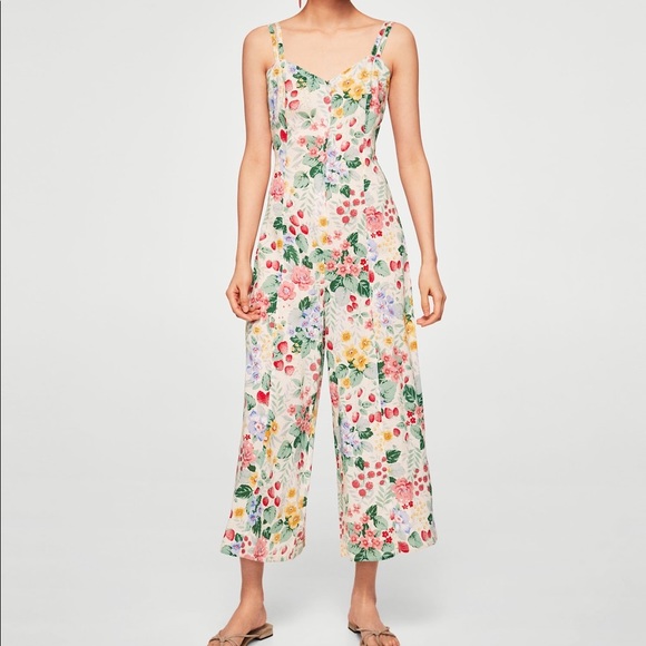 Mango Pants - Mango Woman Strawberry Floral Culotte Jumpsuit